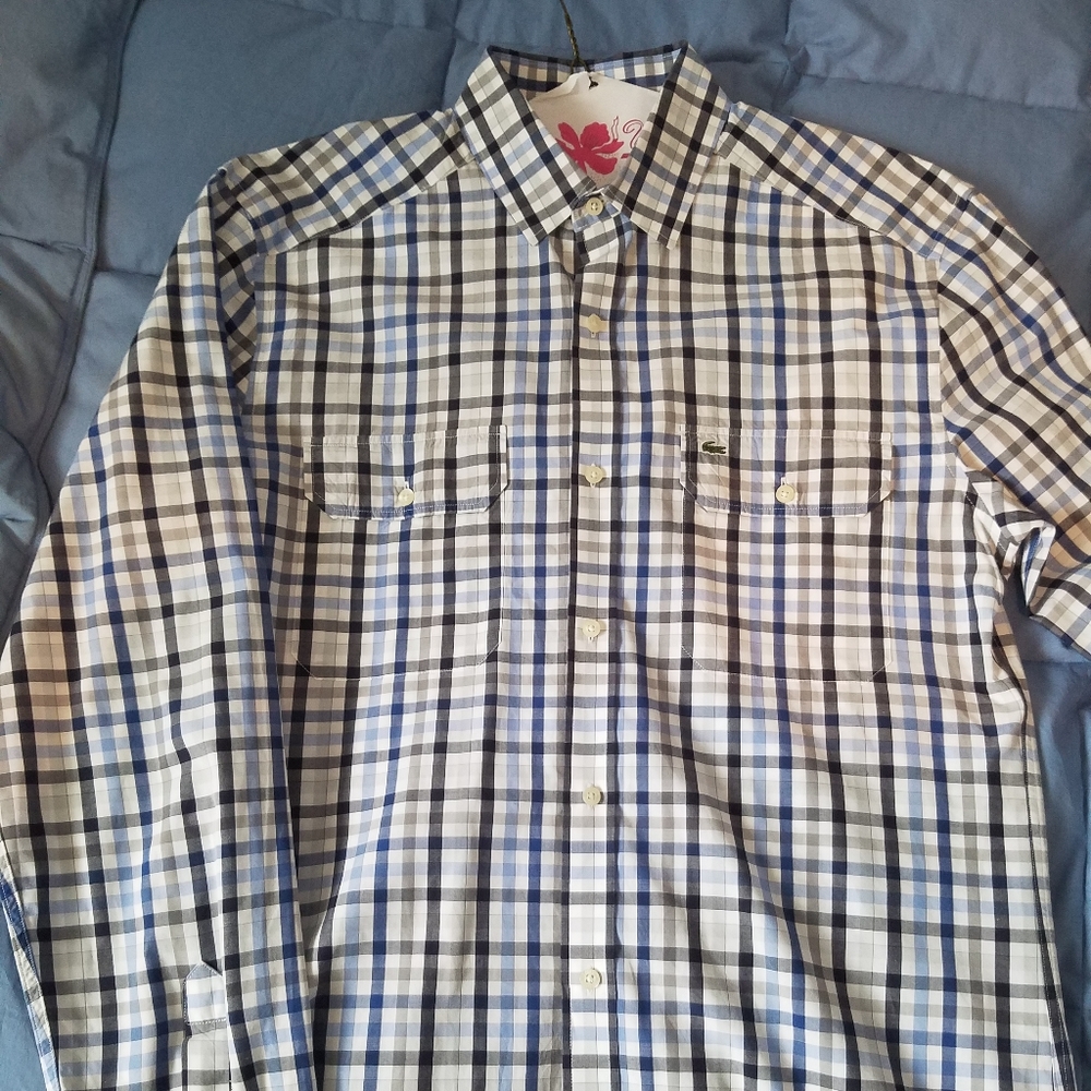 Men's Lacoste Blue/Wht Check Button Down Sz S/38